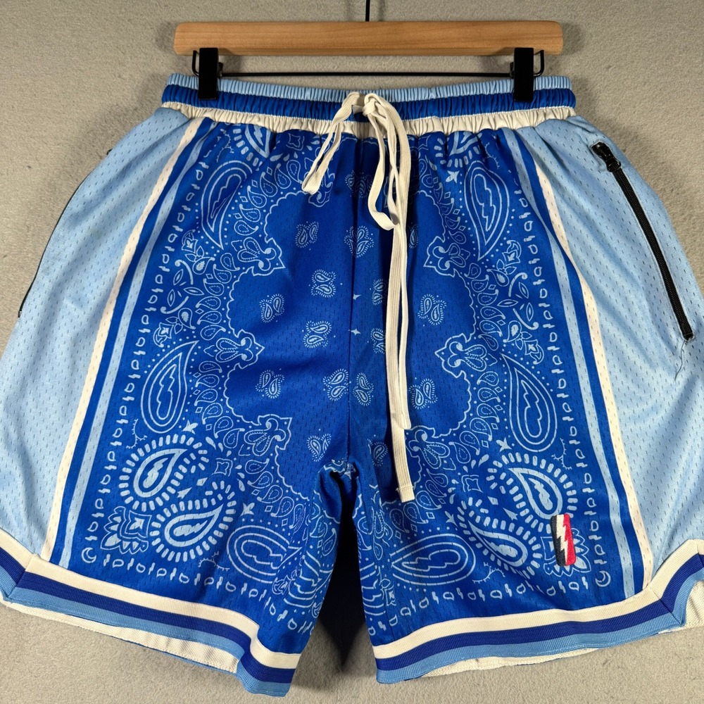 Trillest‎ Mens Blue Bandana Paisley Mesh Hoop Shorts Size Large Collect Select
